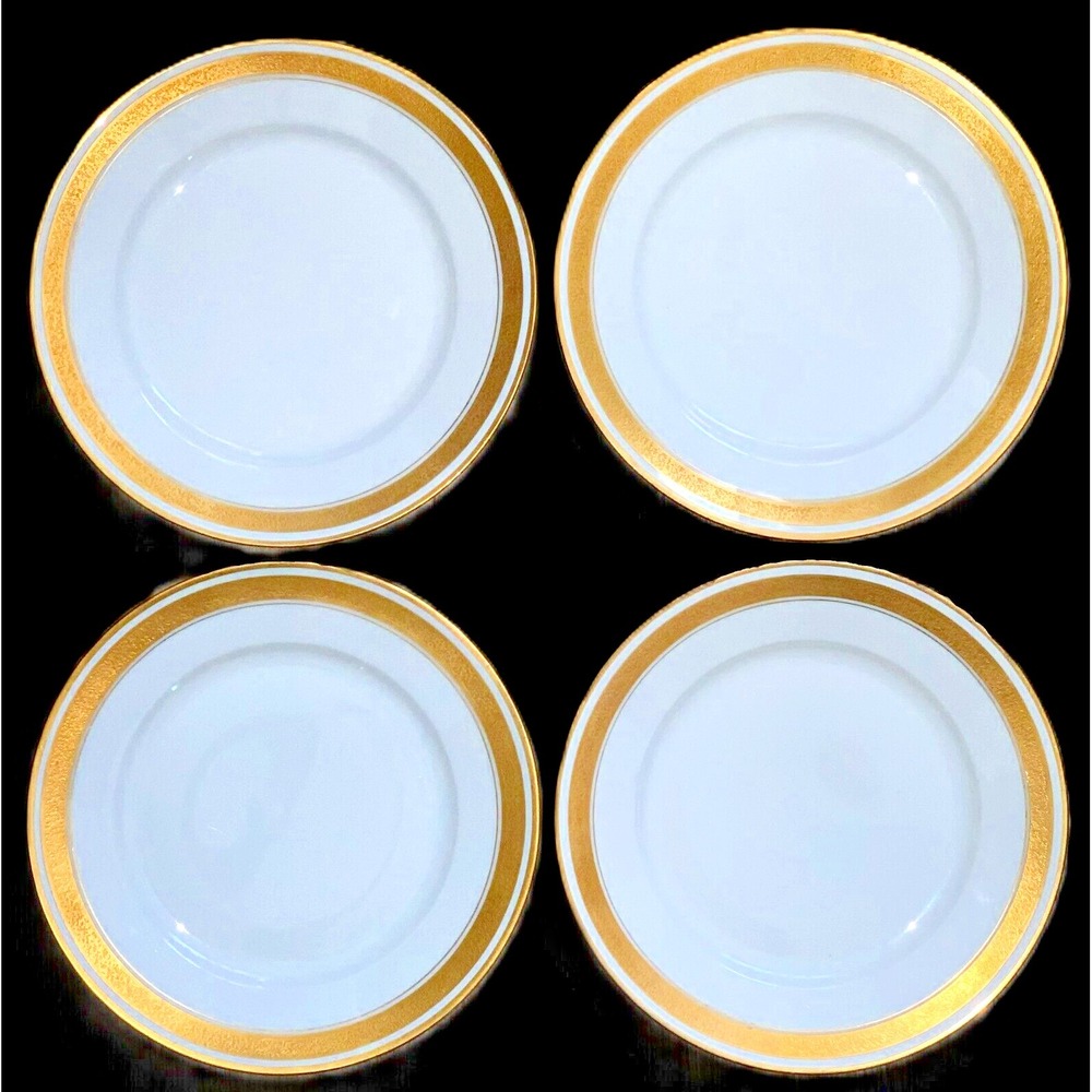 4 Antique Pickard Gold Decorated‎ MZ Austria Antique 7.75" China Salad Plates